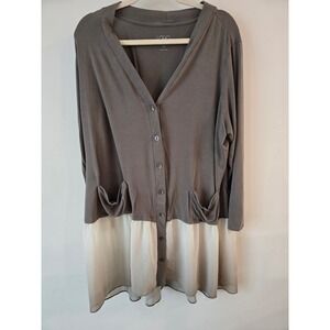 LOGO by Lori Goldstein Gray and Cream Tunic